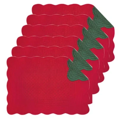 C & F Home C&f Home Christmas Red & Green Quilted Scalloped Edge Cotton Placemats, Set Of 6, 13" X 19" In Red