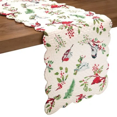 C & F Home C&f Home Sprig Birds Table Runner 14" X 51" In White