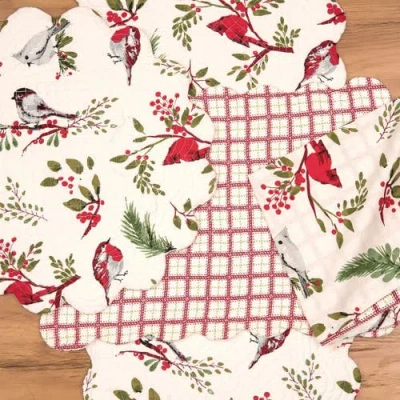 C & F Home C&f Home Sprig Birds Table Runner 14" X 51" In White