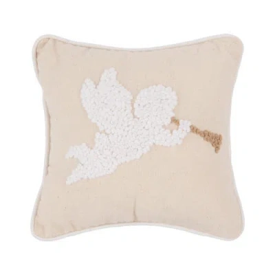 C & F Home C&f Home White Singing Angel With Gold Horn On Biege Background French Knot Small/petite Accent Pill In Neutral