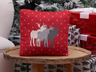 C & F Home C&f Home 3 Moose Cotton Small/petite Accent Pillow, 10" X 10" In Red