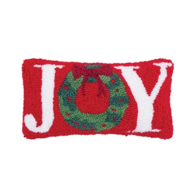 C & F Home C&f Home Christmas "joy" Wreath Small/petite Hooked Accent Pillow, 6" X 12" In Red
