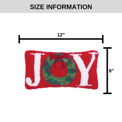 C & F Home C&f Home Christmas "joy" Wreath Small/petite Hooked Accent Pillow, 6" X 12" In Red