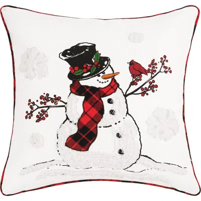 C & F Home C&f Home Snowman Cardinal Embroidered Christmas Throw Pillow, 18" X 18" In White