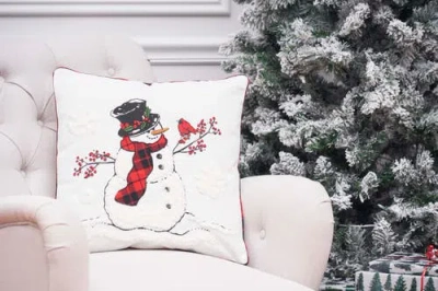 C & F Home C&f Home Snowman Cardinal Embroidered Christmas Throw Pillow, 18" X 18" In White