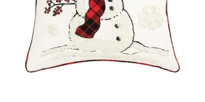 C & F Home C&f Home Snowman Cardinal Embroidered Christmas Throw Pillow, 18" X 18" In White