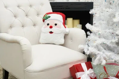 C & F Home C&f Home St. Nick Shaped Hooked Christmas Throw Pillow, 16" X 16" In White