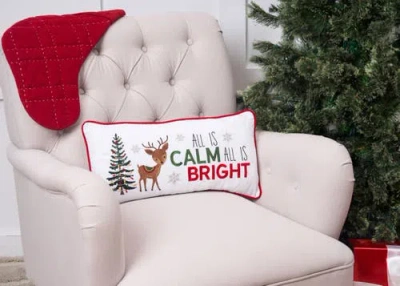 C & F Home C&f Home Calm & Bright Reindeer Small Christmas Accent Pillow, 10" X 20" In White