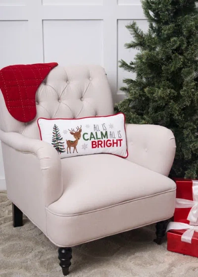 C & F Home C&f Home Calm & Bright Reindeer Small Christmas Accent Pillow, 10" X 20" In White