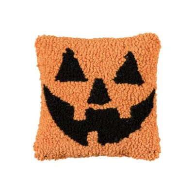 C & F Home C&f Home Smiling Jack O' Lantern Small Petite Hooked Halloween Accent Pillow 8" X 8" In Orange