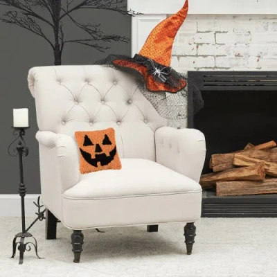 C & F Home C&f Home Smiling Jack O' Lantern Small Petite Hooked Halloween Accent Pillow 8" X 8" In Orange