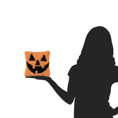 C & F Home C&f Home Smiling Jack O' Lantern Small Petite Hooked Halloween Accent Pillow 8" X 8" In Orange