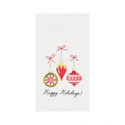 C & F Home C&f Home 27" X 18" Christmas "happy Holidays" Sentiment Featuring 3 Ornaments Cotton Embroidered & W In White