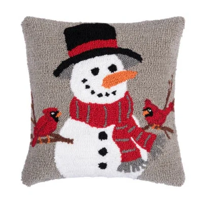 C & F Home C&f Home Snowman & Cardinals Hooked Throw Pillow, 16" X 16" In Gray