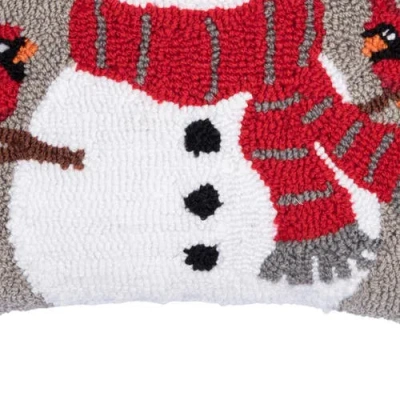 C & F Home C&f Home Snowman & Cardinals Hooked Throw Pillow, 16" X 16" In Gray