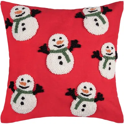 C & F Home C&f Home Snowman Party Hooked Throw Pillow, 18" X 18" In Red
