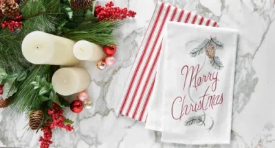 C & F Home C&f Home "merry Christmas" Sentiment With Pinecone Flour Sack Kitchen Towel Decor Decoration 27l X 1 In White