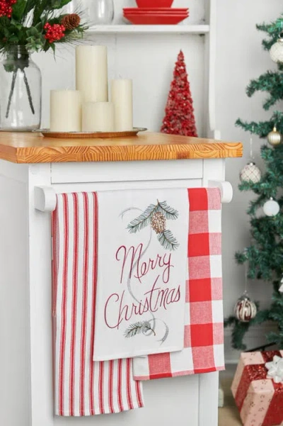 C & F Home C&f Home "merry Christmas" Sentiment With Pinecone Flour Sack Kitchen Towel Decor Decoration 27l X 1 In White