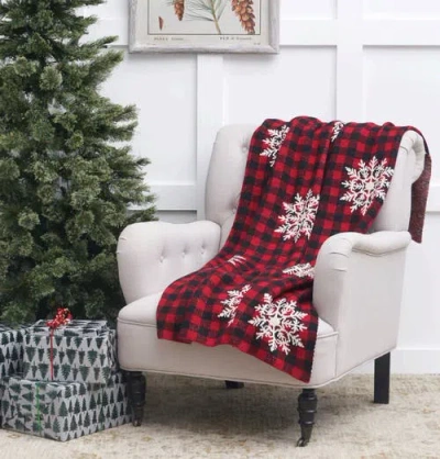 C & F Home C&f Home 50" X 60" Plaid Red Checkered Snowflake Design Premium Accent Christmas Winter Holidays Thr In Red