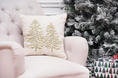 C & F Home C&f Home Winter Garden Ribbon Art Tree Throw Pillow, 16" X 16" In Neutral