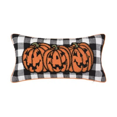C & F Home C&f Home Jack-o-lantern Pumpkin Check Tufted Bolster Halloween Accent Pillow, 12" X 24" In Black
