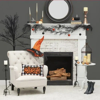 C & F Home C&f Home Jack-o-lantern Pumpkin Check Tufted Bolster Halloween Accent Pillow, 12" X 24" In Black