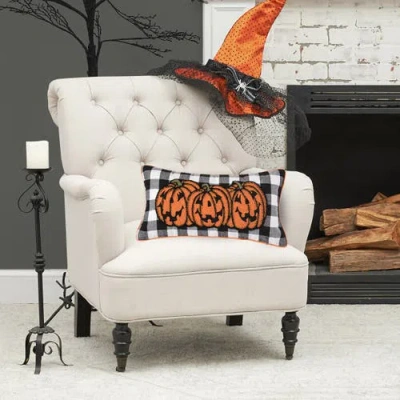 C & F Home C&f Home Jack-o-lantern Pumpkin Check Tufted Bolster Halloween Accent Pillow, 12" X 24" In Black