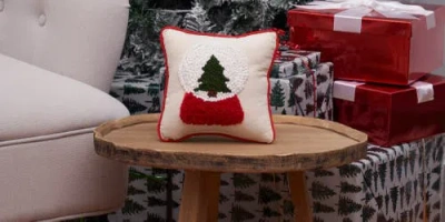 C & F Home C&f Home Snow Globe Christmas Tree French Knot Small Petite Size Accent Pillow, 8" X 8" In Neutral