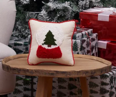 C & F Home C&f Home Snow Globe Christmas Tree French Knot Small Petite Size Accent Pillow, 8" X 8" In Neutral