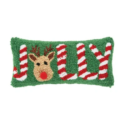 C & F Home C&f Home Christmas "jolly" Peppermint Red Nose Reindeer Accent Pillow, 6" X 12" In Green