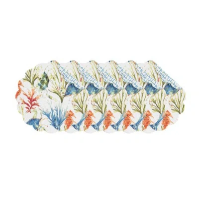 C & F Home C&f Home Marino Round Quilted Reversible Colorful Coastal Placemats Set Of 6, 17" Decor In Blue