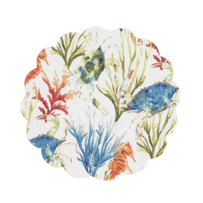 C & F Home C&f Home Marino Round Quilted Reversible Colorful Coastal Placemats Set Of 6, 17" Decor In Blue