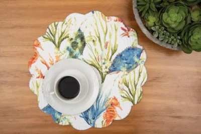 C & F Home C&f Home Marino Round Quilted Reversible Colorful Coastal Placemats Set Of 6, 17" Decor In Blue