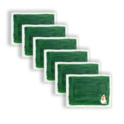 C & F Home C&f Home Snowman Alphabet Printed Placemats Set Of 6 Watercolor Green, 14" X 20" In Green
