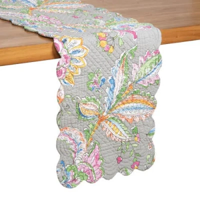 C & F Home C&f Home Frey Quilted Reversible Colorful Paisley Table Runner 14" X 51" In Gray