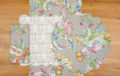 C & F Home C&f Home Frey Quilted Reversible Colorful Paisley Table Runner 14" X 51" In Gray
