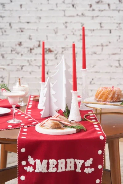 Carol & Frank Nordic Merry Table Runner 14" X 72" In Red