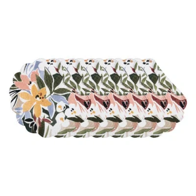 C & F Home C&f Home Joelle Floral Flowers Palm Leaf Vibrant Scalloped Round Placemats Set Of 6, 17" In Green