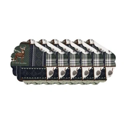 C & F Home C&f Home Greenstone Pines Round Scalloped Placemats Set Of 6 Black Bear Moose, 17" In Green