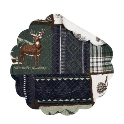 C & F Home C&f Home Greenstone Pines Round Scalloped Placemats Set Of 6 Black Bear Moose, 17" In Green