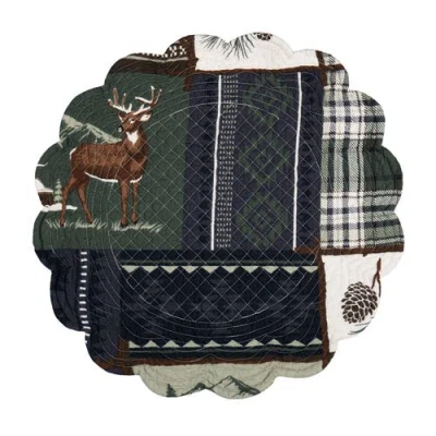 C & F Home C&f Home Greenstone Pines Round Scalloped Placemats Set Of 6 Black Bear Moose, 17" In Green
