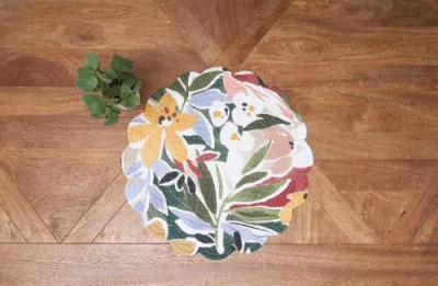 C & F Home C&f Home Joelle Floral Flowers Palm Leaf Vibrant Scalloped Round Placemats Set Of 6, 17" In Green