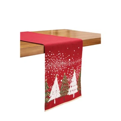 C & F Home C&f Home Snowy Trees Table Runner 13.5" X 72" In Red