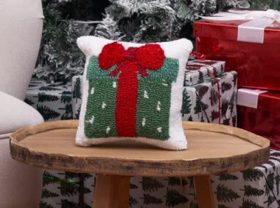 C & F Home C&f Home Dotted Present Hooked Christmas Throw Pillow, 8" X 8" In Multi