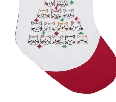 C & F Home C&f Home 8.5" X 20" Stacked Cat Face Christmas Tree Embroidered Hanging Large Christmas Stocking In Red