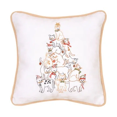 C & F Home C&f Home Cat Christmas Tree Embroidered Small/petite Accent Pillow, 10" X 10" In White