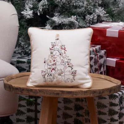 C & F Home C&f Home Cat Christmas Tree Embroidered Small/petite Accent Pillow, 10" X 10" In White