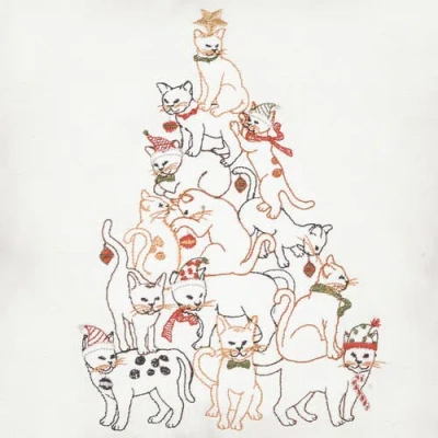 C & F Home C&f Home Cat Christmas Tree Embroidered Small/petite Accent Pillow, 10" X 10" In White