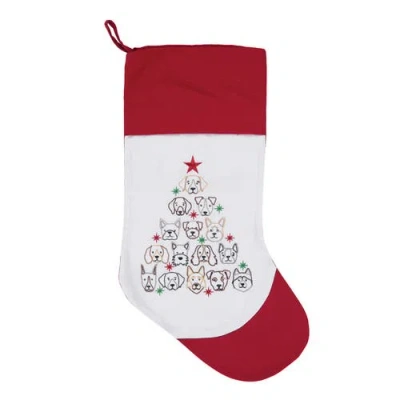 C & F Home C&f Home Dog Themed Embroidered Christmas Stocking On White Background With Red Cuff Features Dog Fa In Red