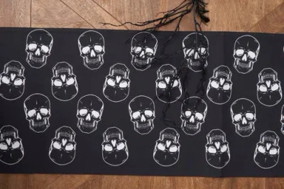 C & F Home C&f Home Skeleton Skulls Pattern Halloween Reversible Decorative Table Runner 14" X 72" In Black